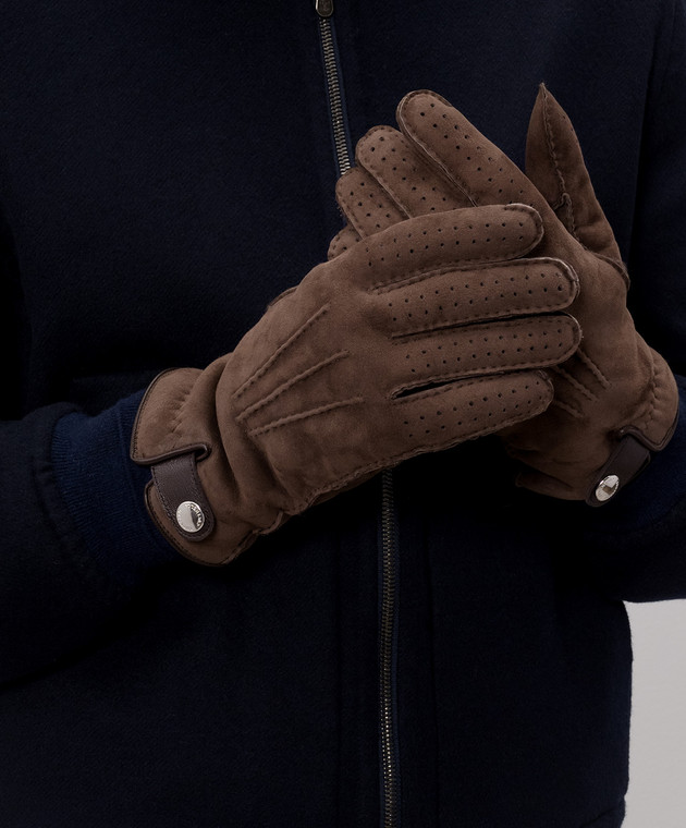 Brunello Cucinelli Коричневые замшевые перчатки на меху MPMVS93608 изображение 2