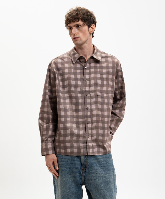 Axel Arigato Коричневая рубашка Distort Gingham в клеточку A3876003 изображение 3