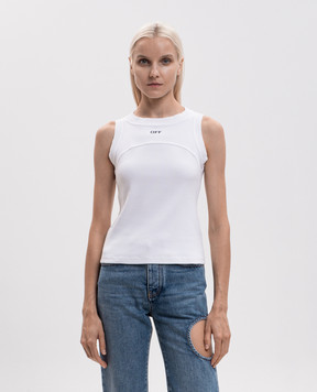 Off-White Білий топ в рубчик з вишивкою логотипа 2FA00673T
