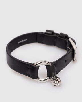 Alexander McQueen Чорний шкіряний браслет з підвіскою 8553241AAV4