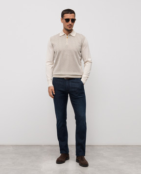 Stefano Ricci Біле поло з кашеміру і шовку в контрастний візерунок K808098P30F25375