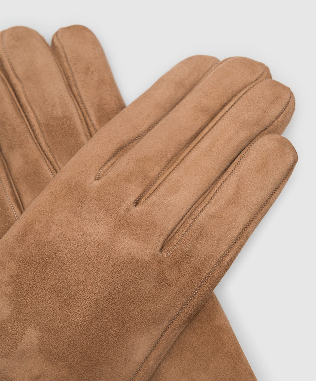 Sermoneta Gloves Коричневые замшевые перчатки на меху кролика 307ASUEDE изображение 3