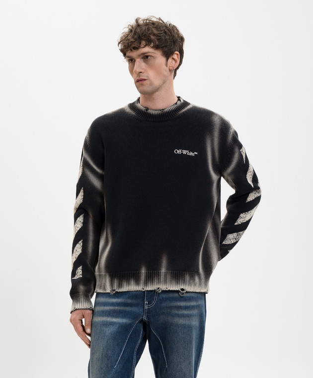 Off-White Черный свитер Diag Corrosion с прорехами 44MHE20US26K003 изображение 3