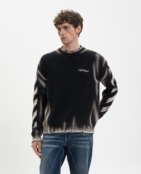 Off-White Черный свитер Diag Corrosion с прорехами 44MHE20US26K003