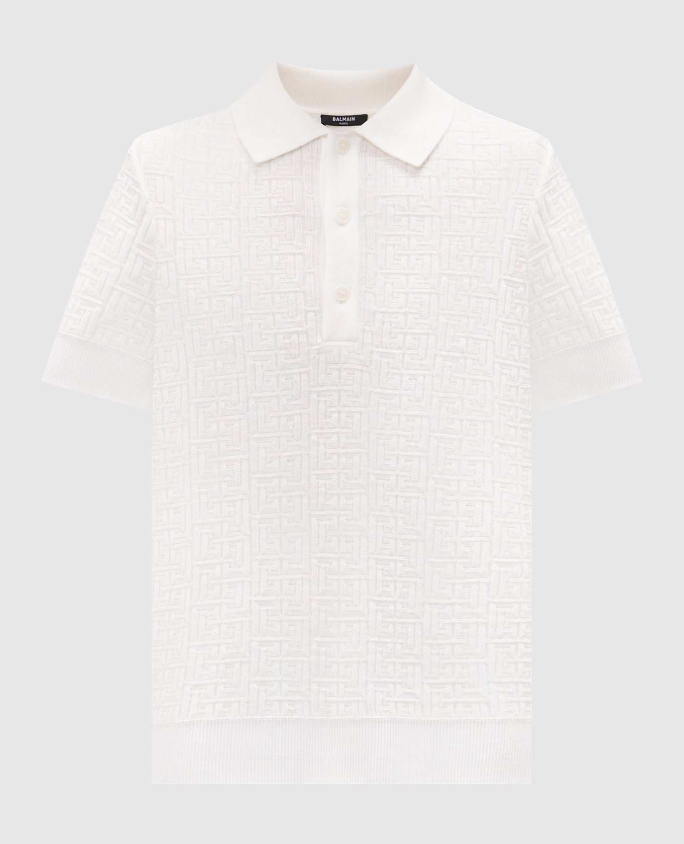 Белое поло из шерсти и льна в узор