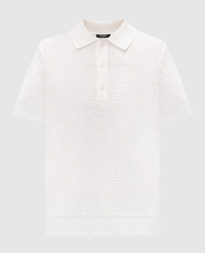 Balmain Біле поло з вовни та льону у візерунок GH1GB044KI03