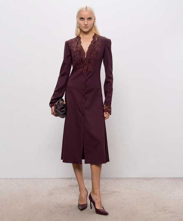 Ermanno Scervino Бордова сукня з вовни з мереживом D492Q335APYEM зображення 2