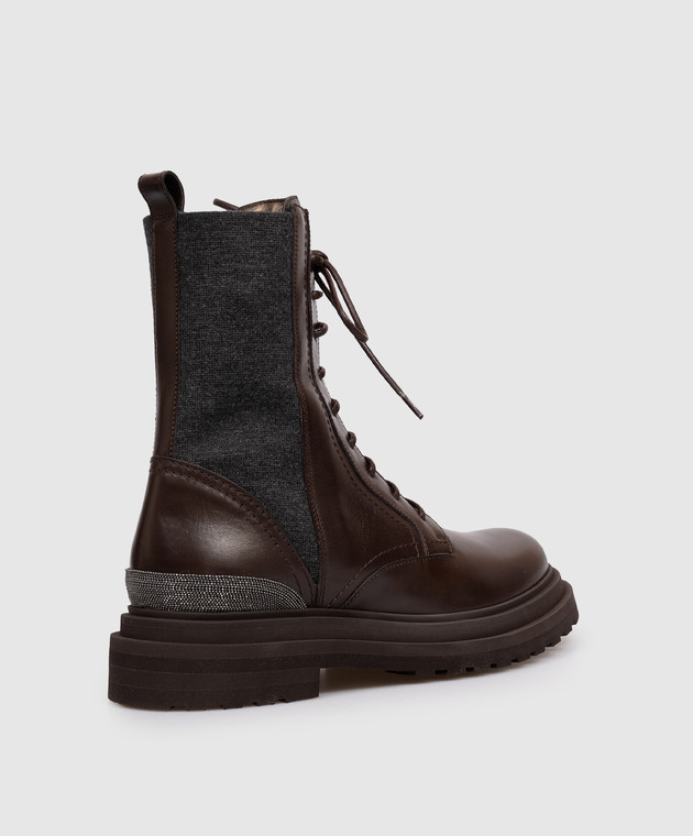 Brunello Cucinelli Коричневые комбинированные ботинки с цепочкой мониль MZOLG3308P изображение 3