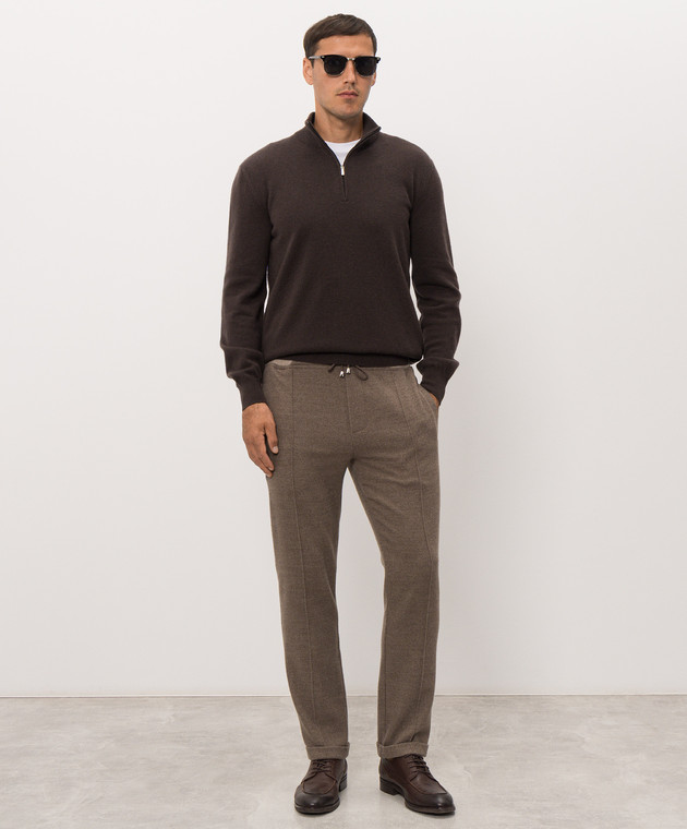 Bertolo Cashmere Коричневый свитер из кашемира с молнией 400025000005 изображение 2