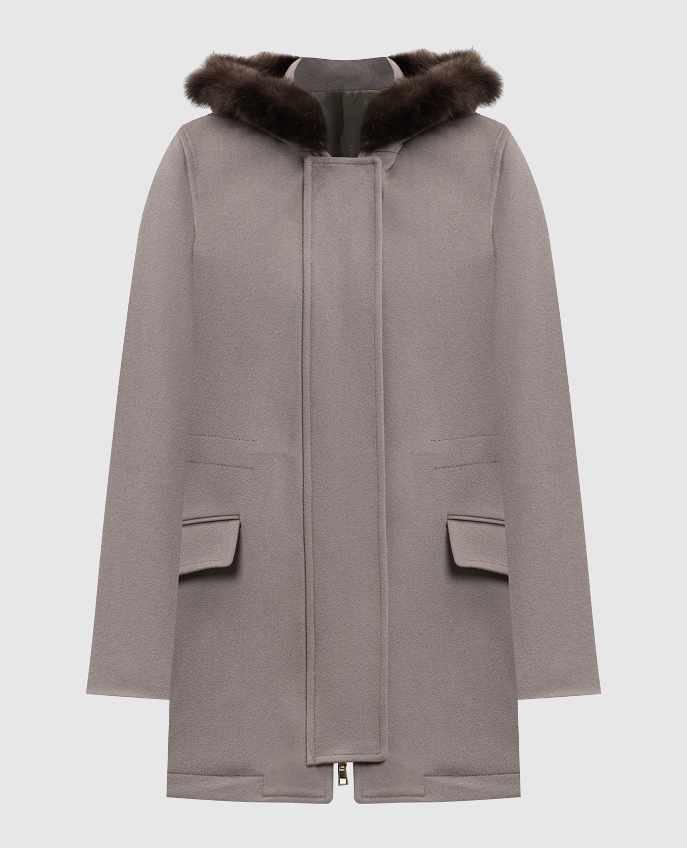 Серый парк из шерсти с мехом соболя
