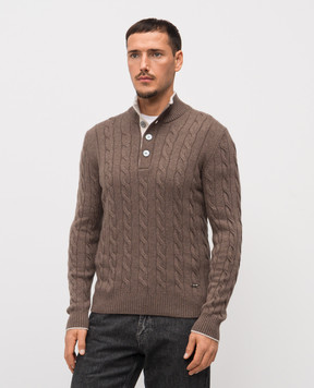 Enrico Mandelli Коричневый свитер из кашемира в фактурный узор 2K079A5273