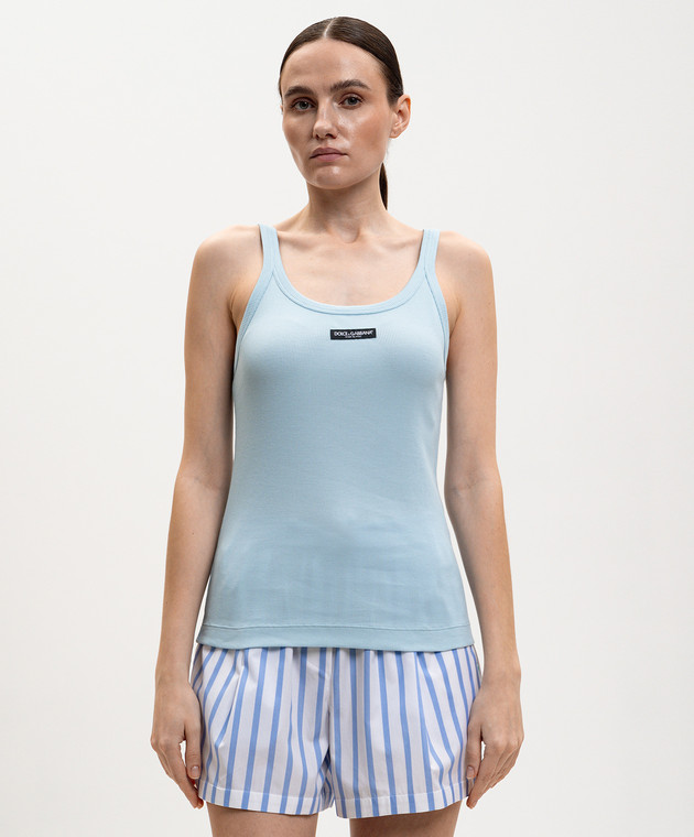 Dolce&Gabbana Голубая майка в рубчик F8W45TFU7AV изображение 3