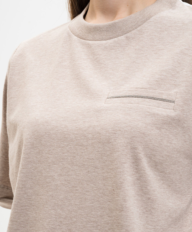 Peserico Бежевая меланжевая футболка с цепочкой мониль S06918J06766A изображение 5