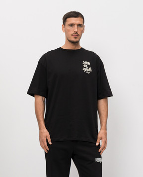 Comme des Fuckdown Чорна футболка з брендовим принтом емблеми FMS6CFABM02001
