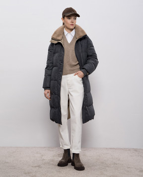 Brunello Cucinelli Серый пуховик из шерсти с мехом M038P9475