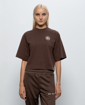 Palm Angels Коричневая футболка с вышивкой PAWAA003JR003
