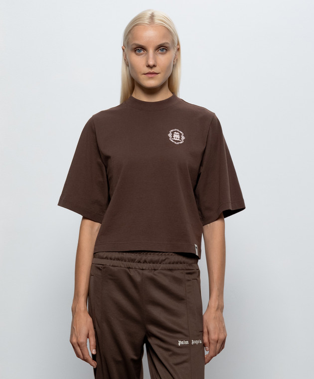 Palm Angels Коричневая футболка с вышивкой PAWAA003JR003 изображение 3