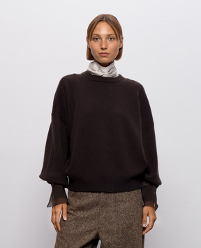 Brunello Cucinelli Коричневий светр з кашеміру зі знімними манжетами M12747000