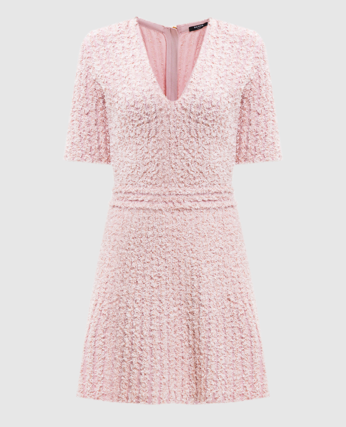 Розовое твидовое платье