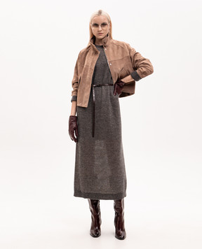 Brunello Cucinelli Серое платье миди с шерстью MGG270A90P
