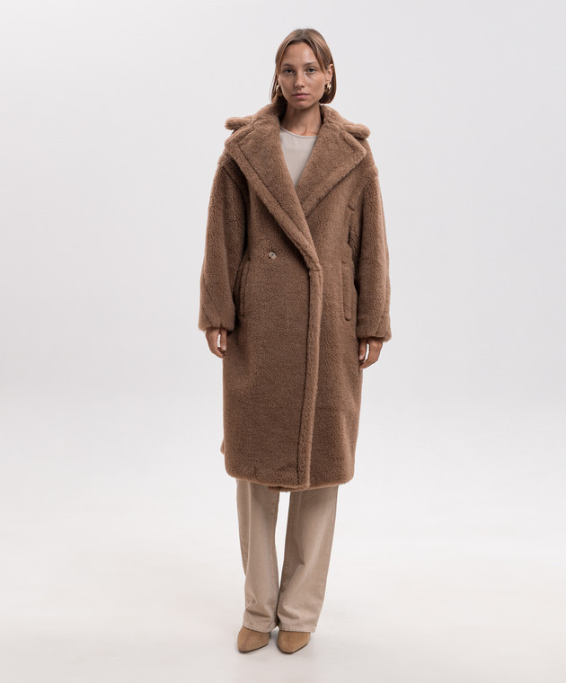 Max Mara Коричневое двубортное пальто TEDDY из шерсти верблюда и шелка TEDDY изображение 3