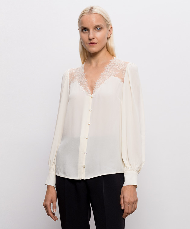 Twinset Блуза з мереживом кольору айворі 262TP2481 зображення 3