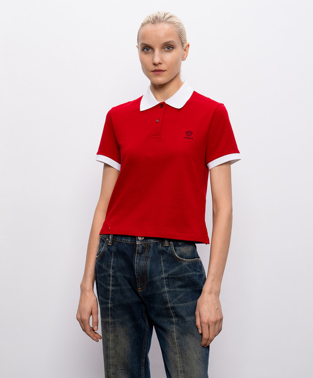 Versace Красное поло с вышивкой 10242351A17681 изображение 3