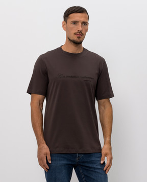 Brunello Cucinelli Темно-коричневая футболка с вышивкой M0B138518