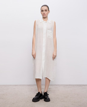 Y`S Yamamoto Біла сукня-сорочка з льону YKD06300