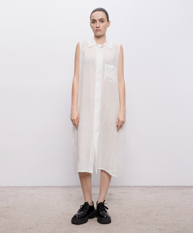 Y`S Yamamoto Біла сукня-сорочка з льону YKD06300 зображення 3
