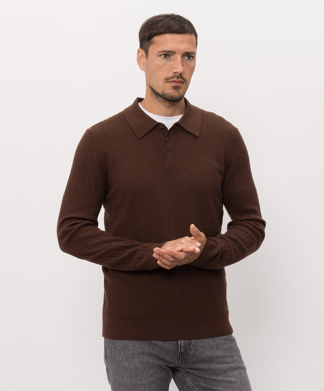 Trussardi Коричневе поло з вовни у візерунок M0148000112NMK646K36 зображення 3