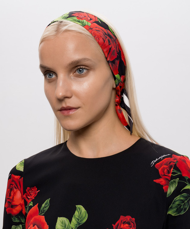 Dolce&Gabbana Чорна стрічка твіллі із шовку в принт FS215AGDDW2 зображення 2