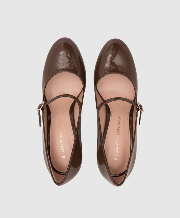 Stuart Weitzman Коричневые кожаные лакированные туфли MARY JANE SM475 изображение 4