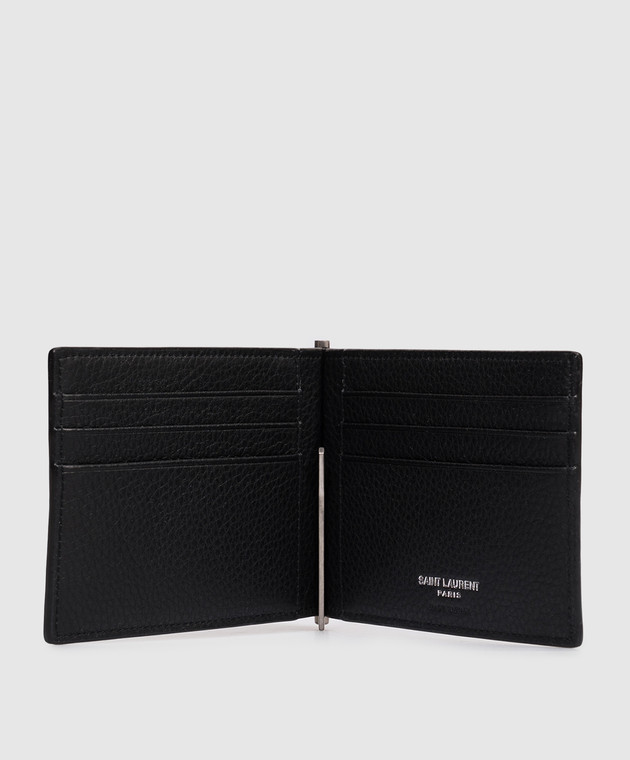 Saint Laurent Чорний шкіряний картхолдер із затискачем для купюр 863631AAELP зображення 3