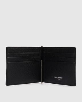 Saint Laurent Чорний шкіряний картхолдер із затискачем для купюр 863631AAELP