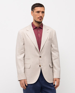 Brunello Cucinelli Бежевый пиджак из льна, шерсти и мохера MZ4067BTD