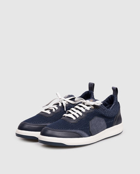 Stefano Ricci Синие комбинированные кроссовки с монограммой UZ34E6674TWYSDP