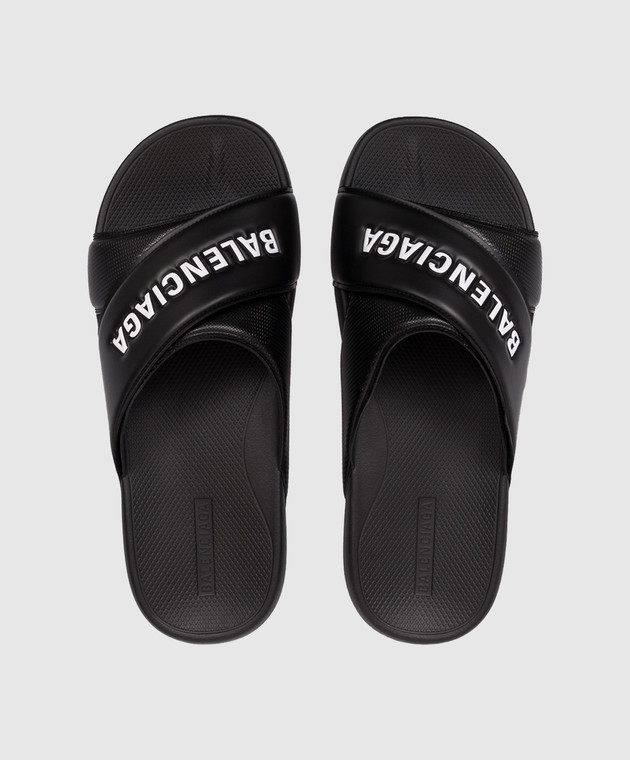 Balenciaga Чорні слайдери з фактурним логотипом 866163W0FPD зображення 4