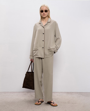 The Row Брюки Duvain цвета хаки из шелка 10776W4336