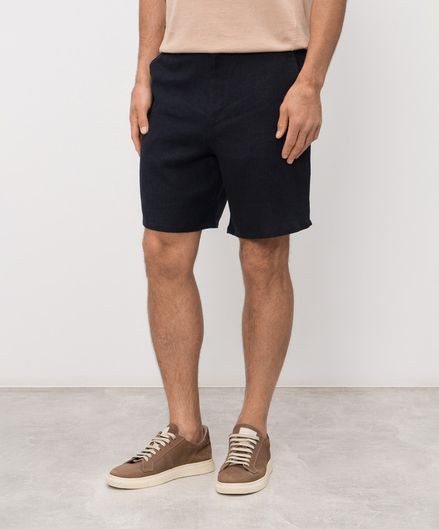 Trussardi Синие шорты из льна P025M000117NMP312T38 изображение 3