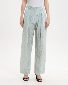 Victoria Beckham Зелені штани із шовку в принт 1226WTR002857O