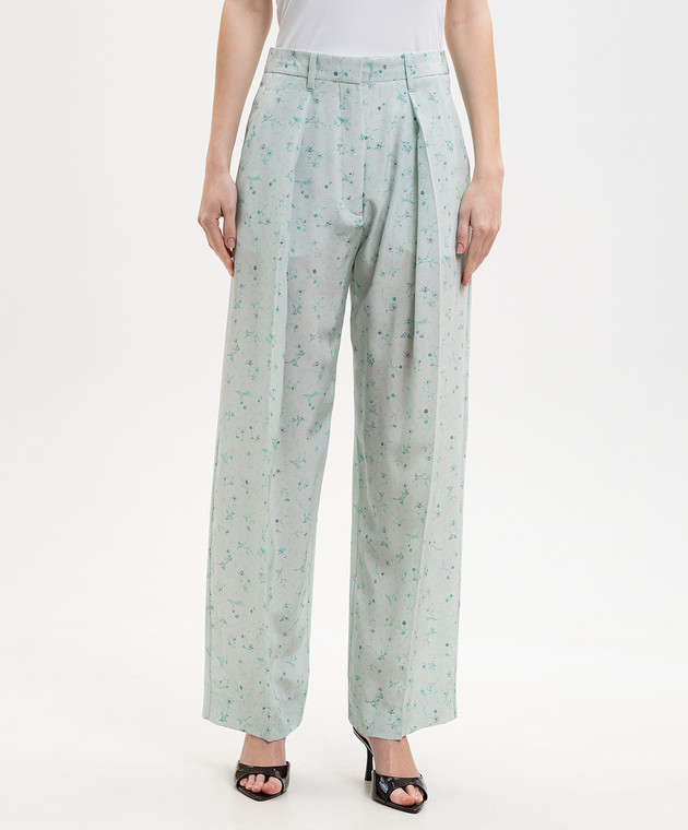 Victoria Beckham Зелені штани із шовку в принт 1226WTR002857O зображення 2