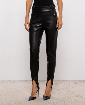 Balmain Черные кожаные брюки со штрипками PA0000000005