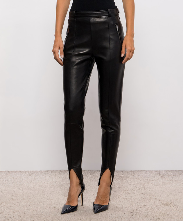 Balmain Чорні шкіряні штани зі штрипками PA0000000005 зображення 3