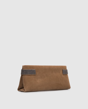Brunello Cucinelli Коричневый замшевый клатч с цепочкой мониль MBDLD2785