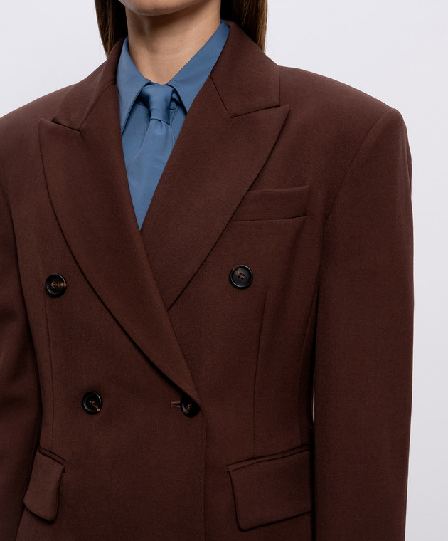 Brunello Cucinelli Коричневый двубортный жакет из шерсти MG5537243P изображение 5