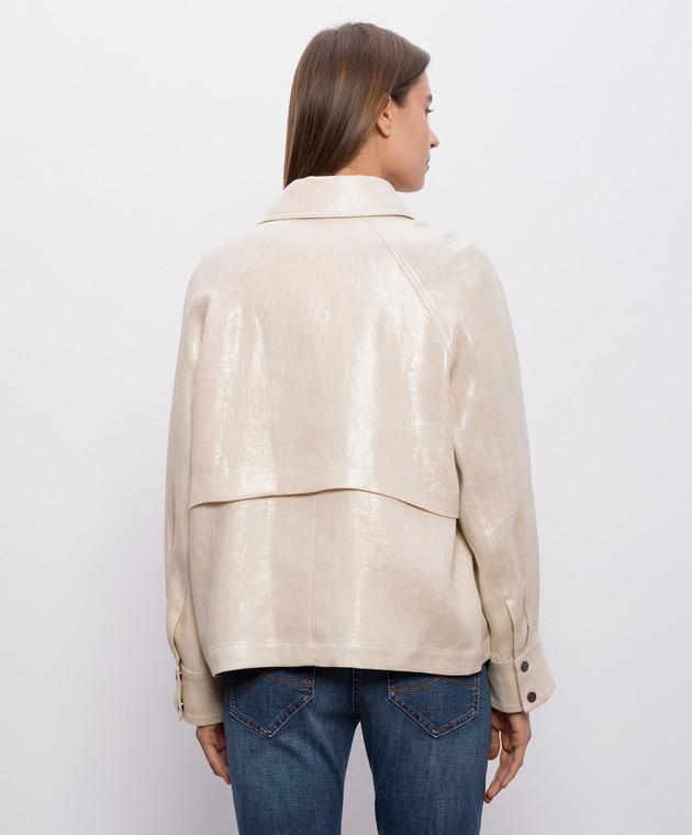 Brunello Cucinelli Куртка кольору айворі з льону з люрексом ML5967767 зображення 4