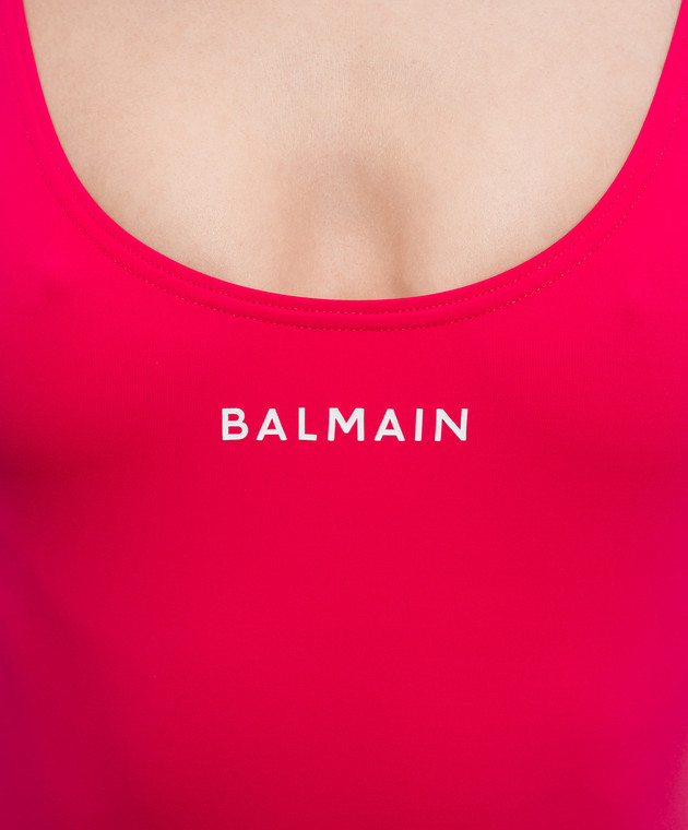 Balmain Розовый купальник с принтом логотипа BKBG72490 изображение 4