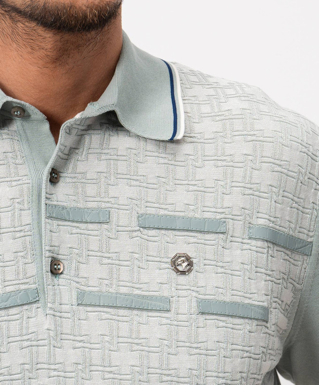 Stefano Ricci Зеленое поло с шелком с эмблемой в виде головы орла K616462P40F26224 изображение 5