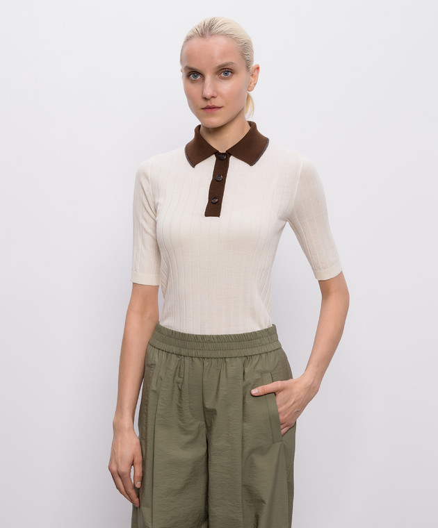 Brunello Cucinelli Поло кольору айворі з вовни та кашеміру в рубчик M14817205 зображення 3